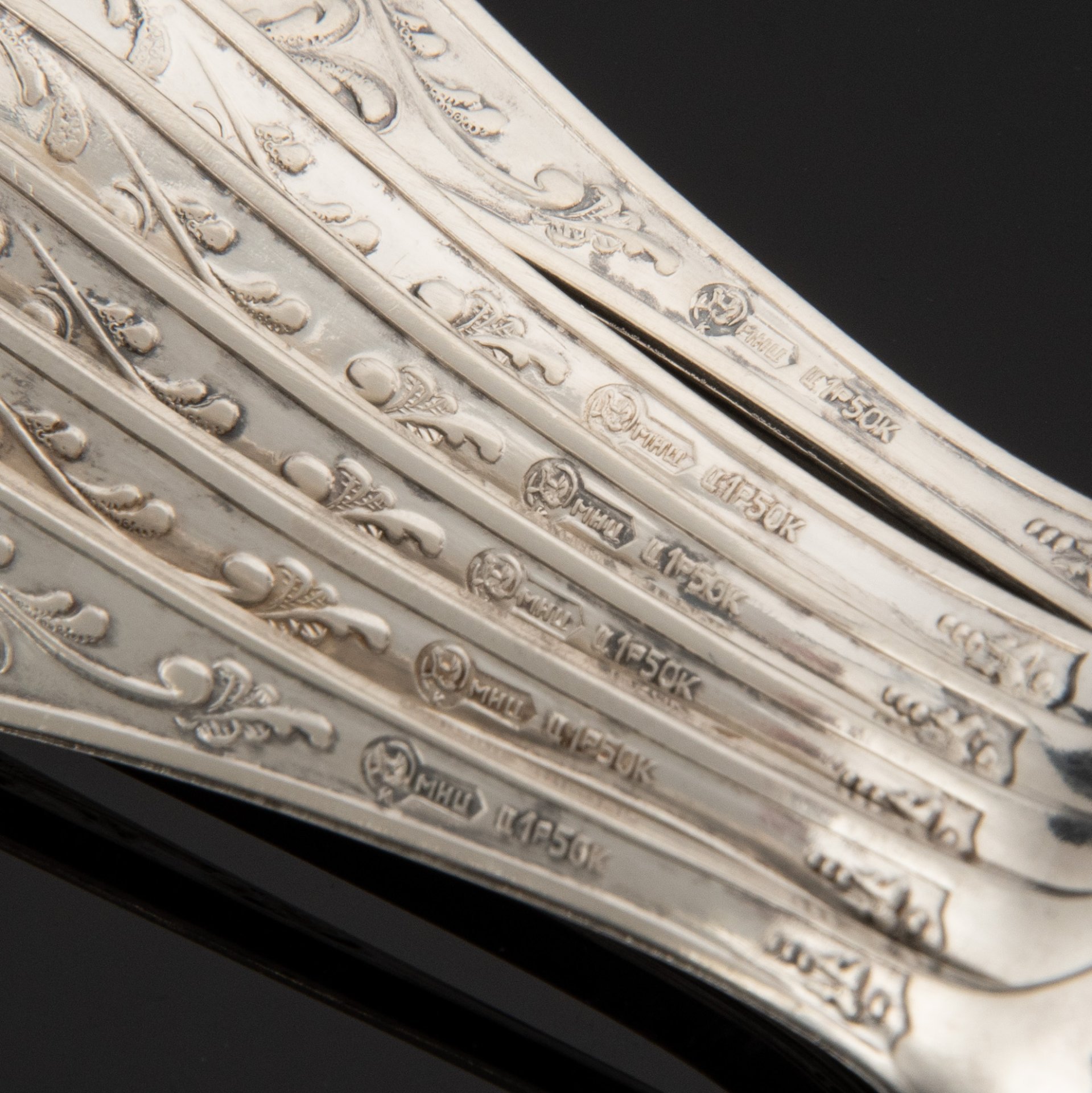 Набор из 6 ложек кофейных "Пламя", мНЦ (медь-никель-цинк), штамповка, Кольчугинский завод цветных металлов, СССР, 1962-1991 гг.