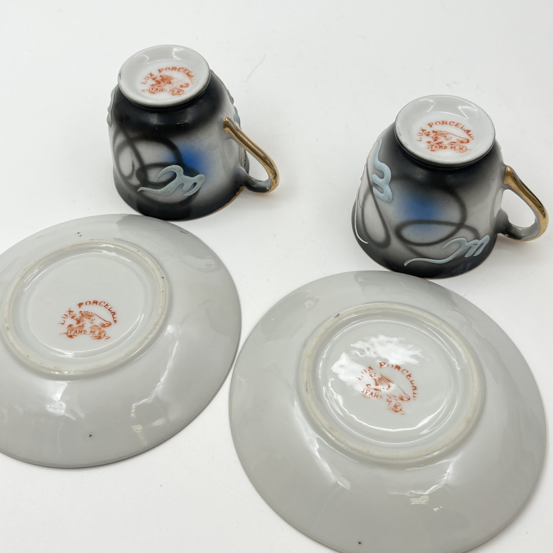 Набор из 2-х кофейных пар "Дракон", Lux Porcelain FAHD M.K., фарфор, бисквит, роспись, золочение, Азия, 1970-1990 гг.