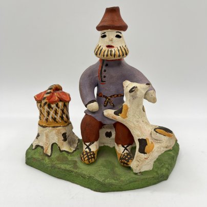 Игрушка каргопольская "Грибник с собакой", г. Каргополь, Архангельская область