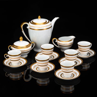Сервиз кофейный с растительным декором на 6 персон, серия "Charleroi-Bruxelles", фарфор, золочение, Tirschenreuth, Германия, 1969-1990 гг.