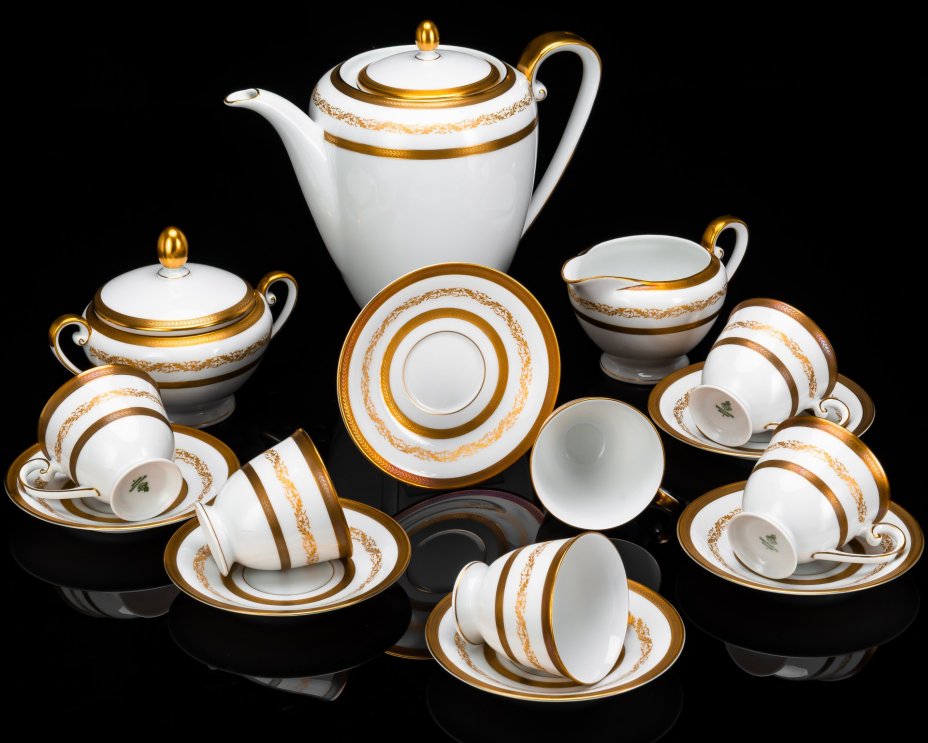 Сервиз кофейный с растительным декором на 6 персон, серия "Charleroi-Bruxelles", фарфор, золочение, Tirschenreuth, Германия, 1969-1990 гг.