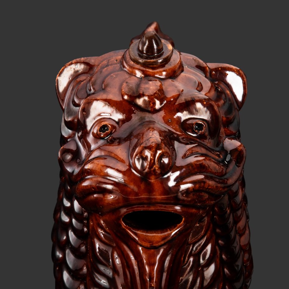 Зооморфный сосуд (кувшин, лембик) "Лев", керамика, поливы, Опошня, СССР, 1960-1980 гг.