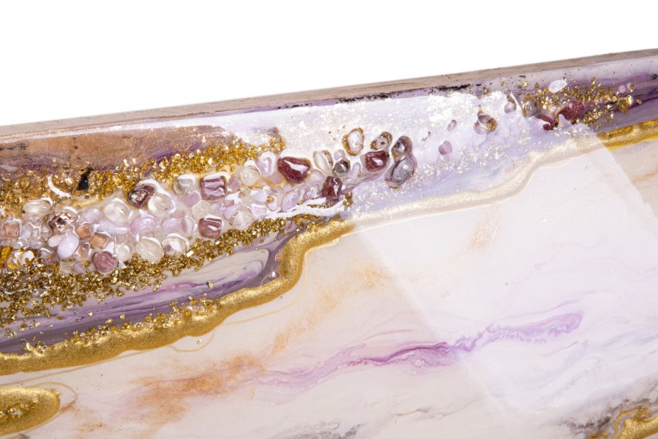 Панно настенное "Золотые облака",  авторская ручная работа в технике Resin Art, глянцевое 3D покрытие, натуральный камень, Россия, 2021 г.