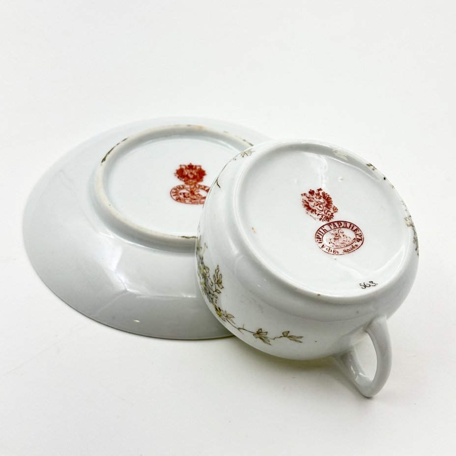 Пара кофейная с нежным цветочным декором, фарфор, деколь, подрисовка, Фарфоровая фабрика Гарднера, Российская империя, 1870-1910 гг.