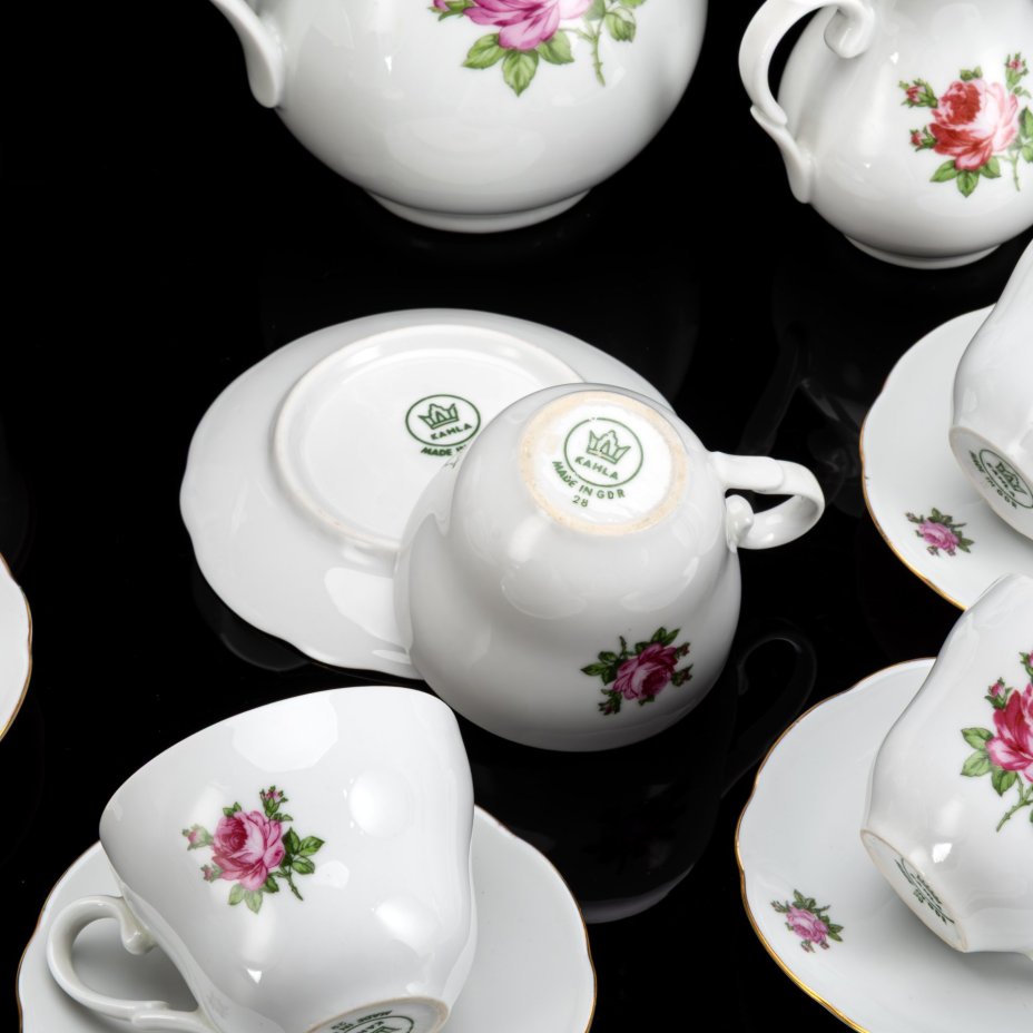 Сервиз кофейный "Роза" на 6 персон (15 предметов), фарфор, деколь, золочение, Kahla, ГДР, 1960-1990 гг.