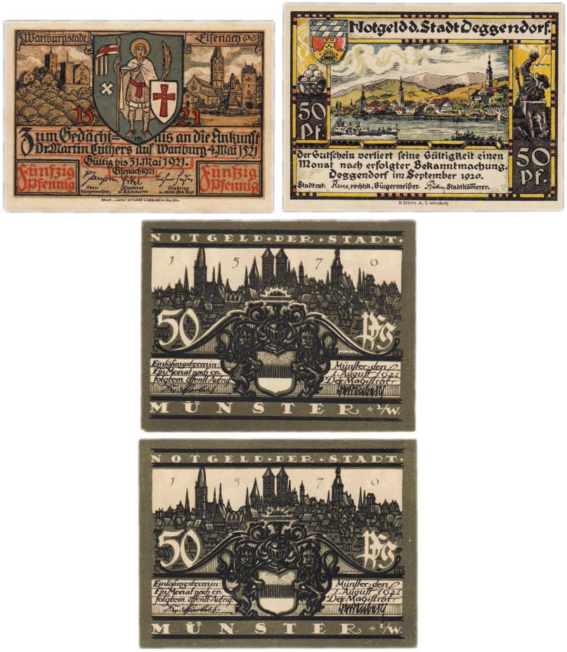 Германия (разные земли) набор из 4 нотгельдов 1920-1923