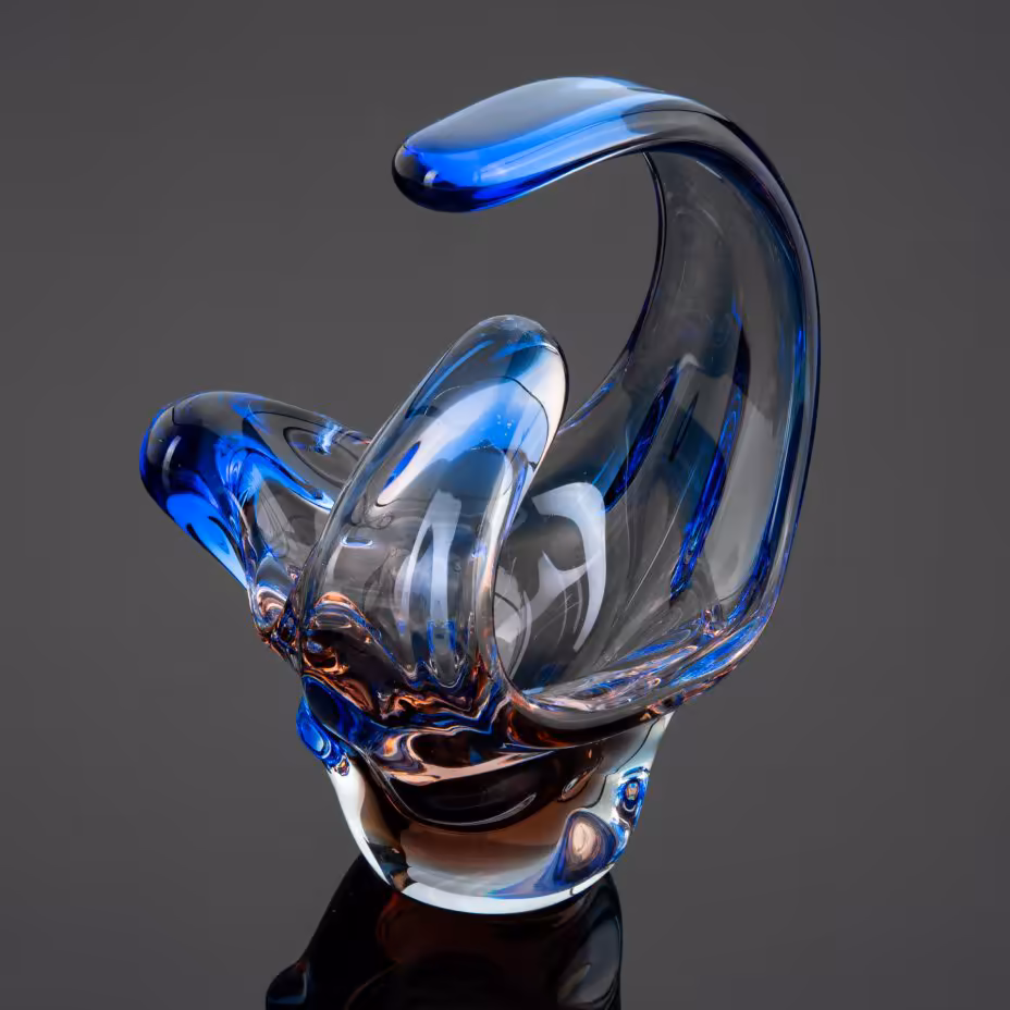 Ваза (конфетница) в виде корзиночки, Мстисовский стекольный завод, Mstisov Glassworks (Стекольный завод в Мстишов)