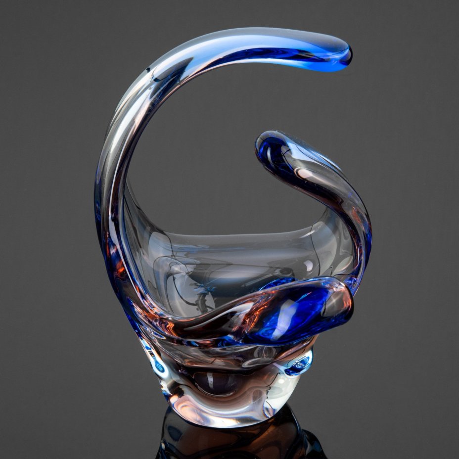 Ваза (конфетница) в виде корзиночки, Мстисовский стекольный завод, Mstisov Glassworks (Стекольный завод в Мстишов)