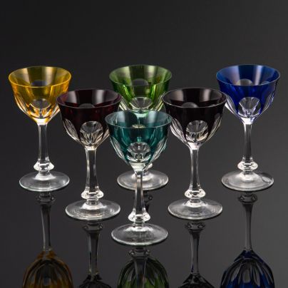 Набор из 6 бокалов для вина " Lady Hamilton", хрусталь, нацвет, Moser (Мозер), Чехия, Чехословакия, 1970-1990 гг.