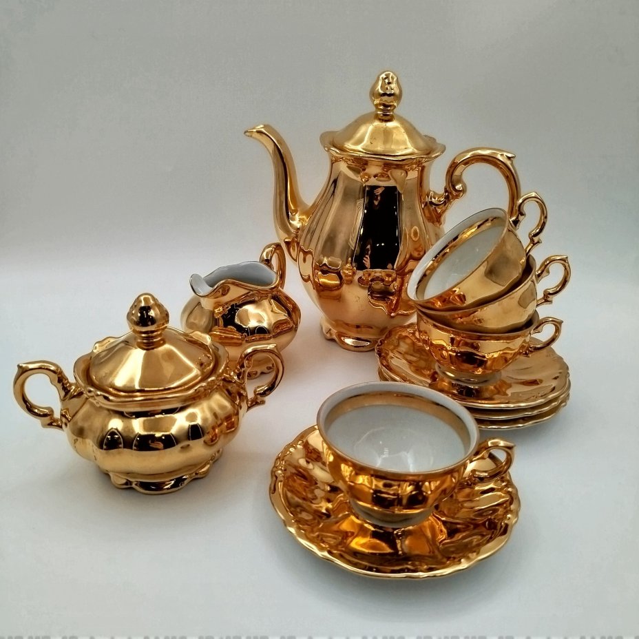 Сервиз кофейный на 4 персоны (11 предметов), покрытый золочением, фарфор, золочение, Бавария, 1950-1970 гг.