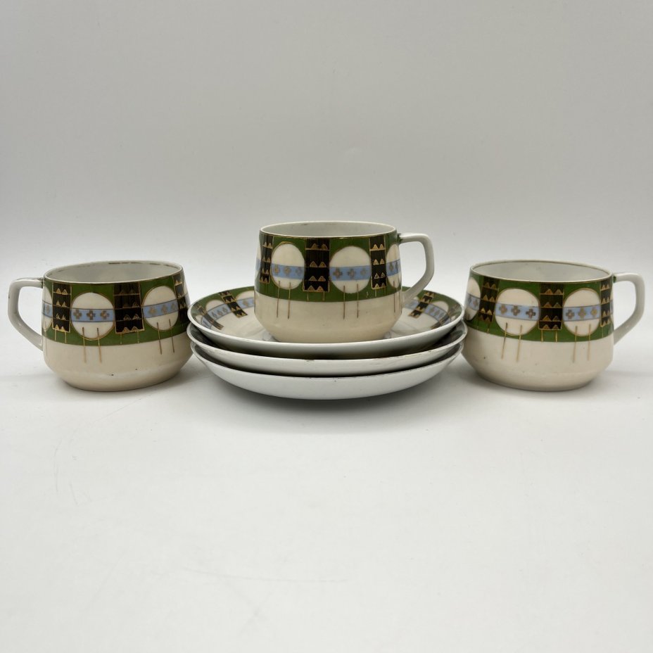 Набор чайный пар с геометрическим декором на 3 персоны