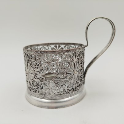 Подстаканник ажурный, мельхиор (медь-никель), скань, Красносельский ювелирный завод, СССР, 1960-1990 гг., Красносельский ювелирный завод