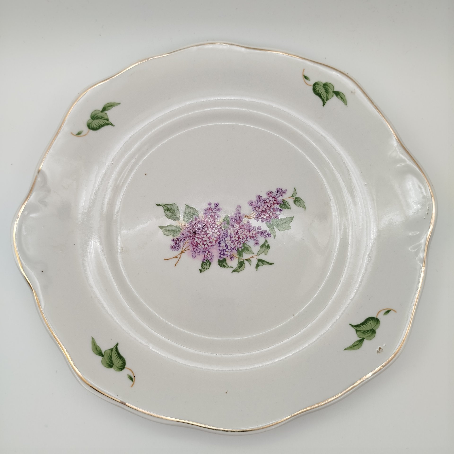 Бдюдо "Сирень", фарфор, деколь, золочение, Дулевский фарфоровый завод (Дулёво), СССР, 1968 г.