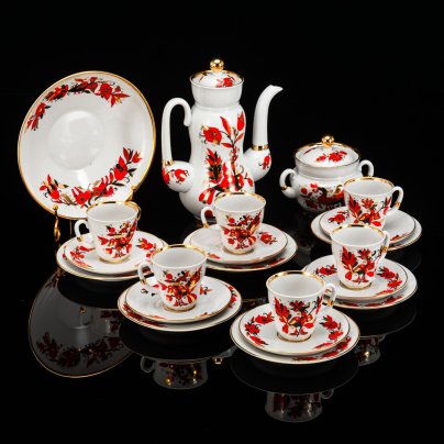 Сервиз кофейный на 6 персон "Народные узоры" (форма "Сударыня"), автор А.В. Воробьевский, (20 предметов)