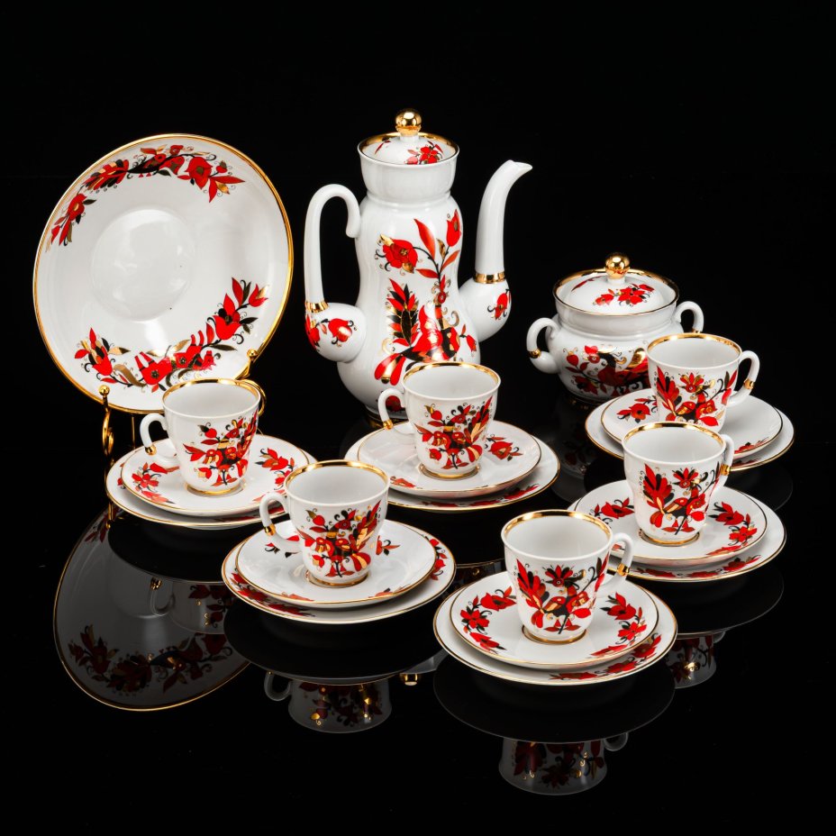 Сервиз кофейный на 6 персон "Народные узоры" (форма "Сударыня"), автор А.В. Воробьевский, (20 предметов)