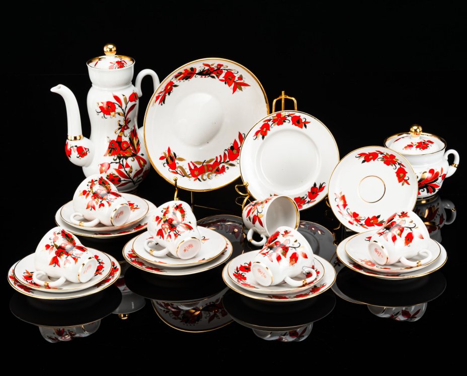Сервиз кофейный на 6 персон "Народные узоры" (форма "Сударыня"), автор А.В. Воробьевский, (20 предметов)