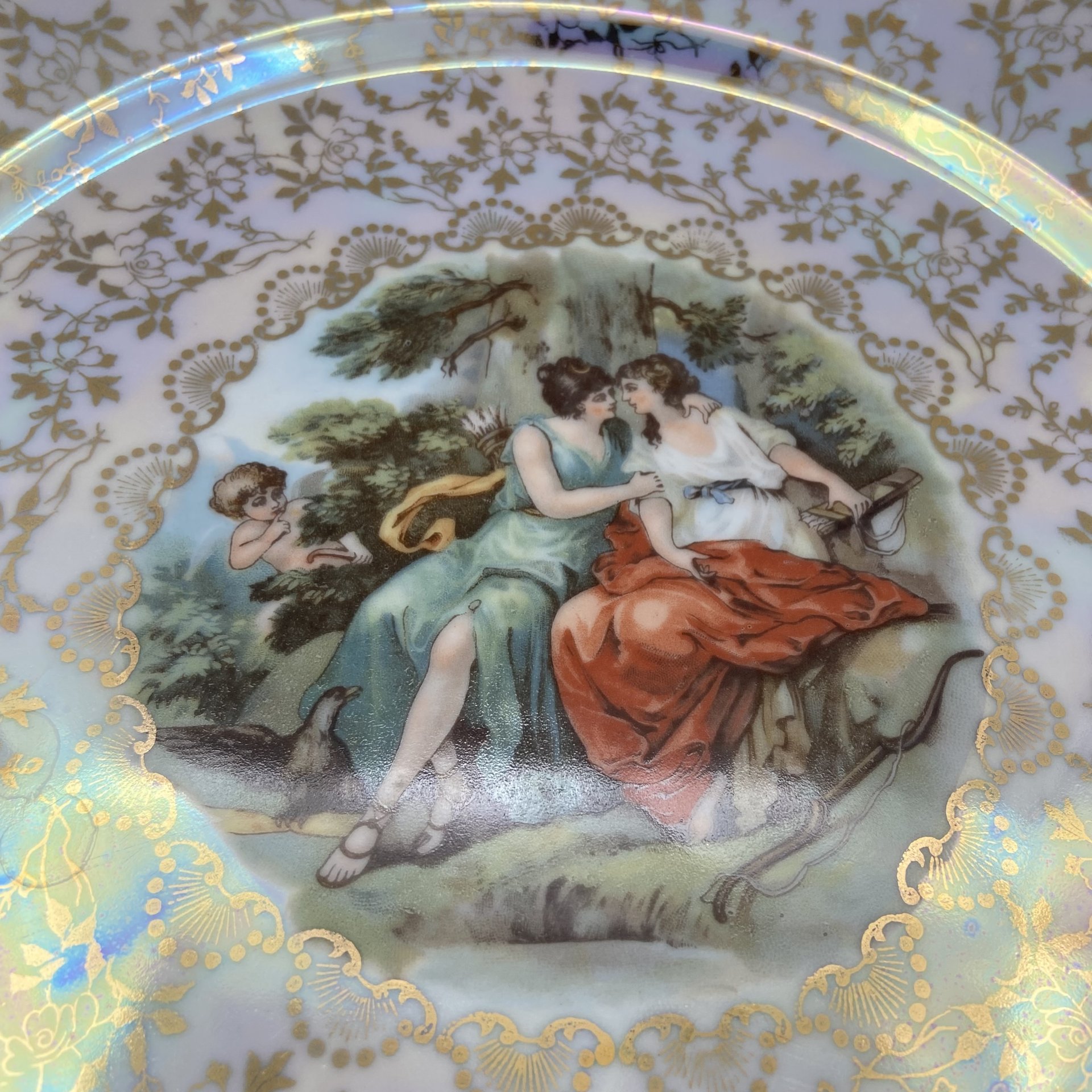 Набор из 3-х сервировочных блюд разных форм "Мадонна", фарфор, люстр, деколь, золочение, Fortuna Eisenberg, ГДР, 1960-1973 гг.