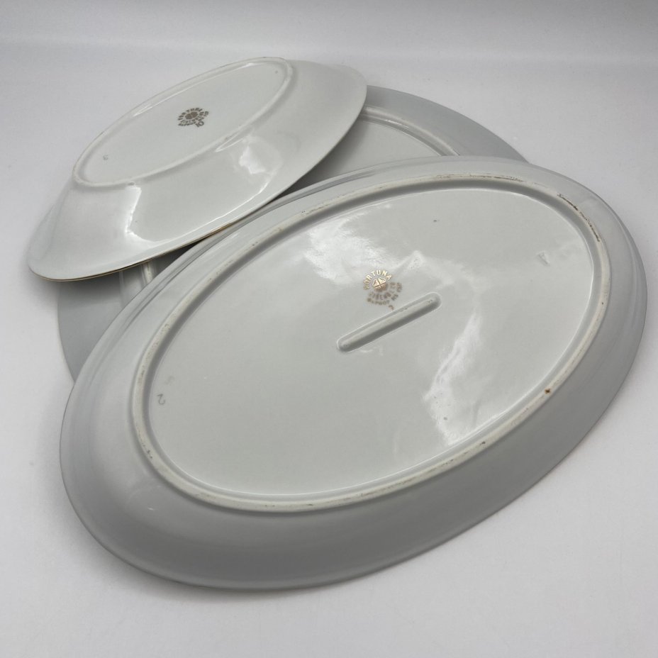 Набор из 3-х сервировочных блюд разных форм "Мадонна", фарфор, люстр, деколь, золочение, Fortuna Eisenberg, ГДР, 1960-1973 гг.