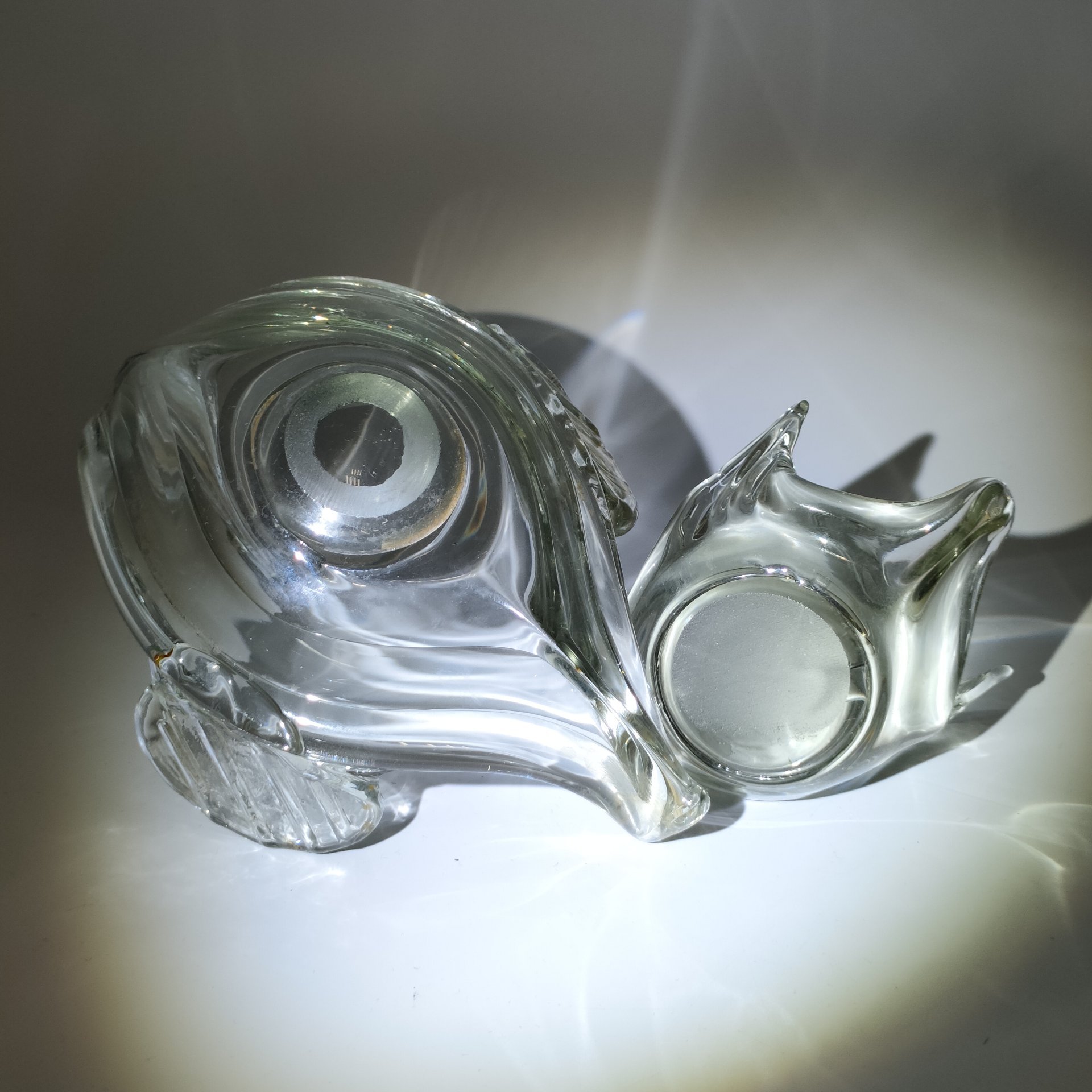 Пара статуэток (мелочниц) "Лебедь" (в подборе), стекло, гутная техника, СССР, 1970-1990 гг.