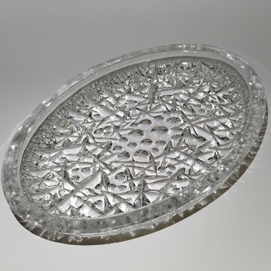 Блюдо овальной формы с рельефным декором, стекло, пресс, СССР, 1960-1990 гг.