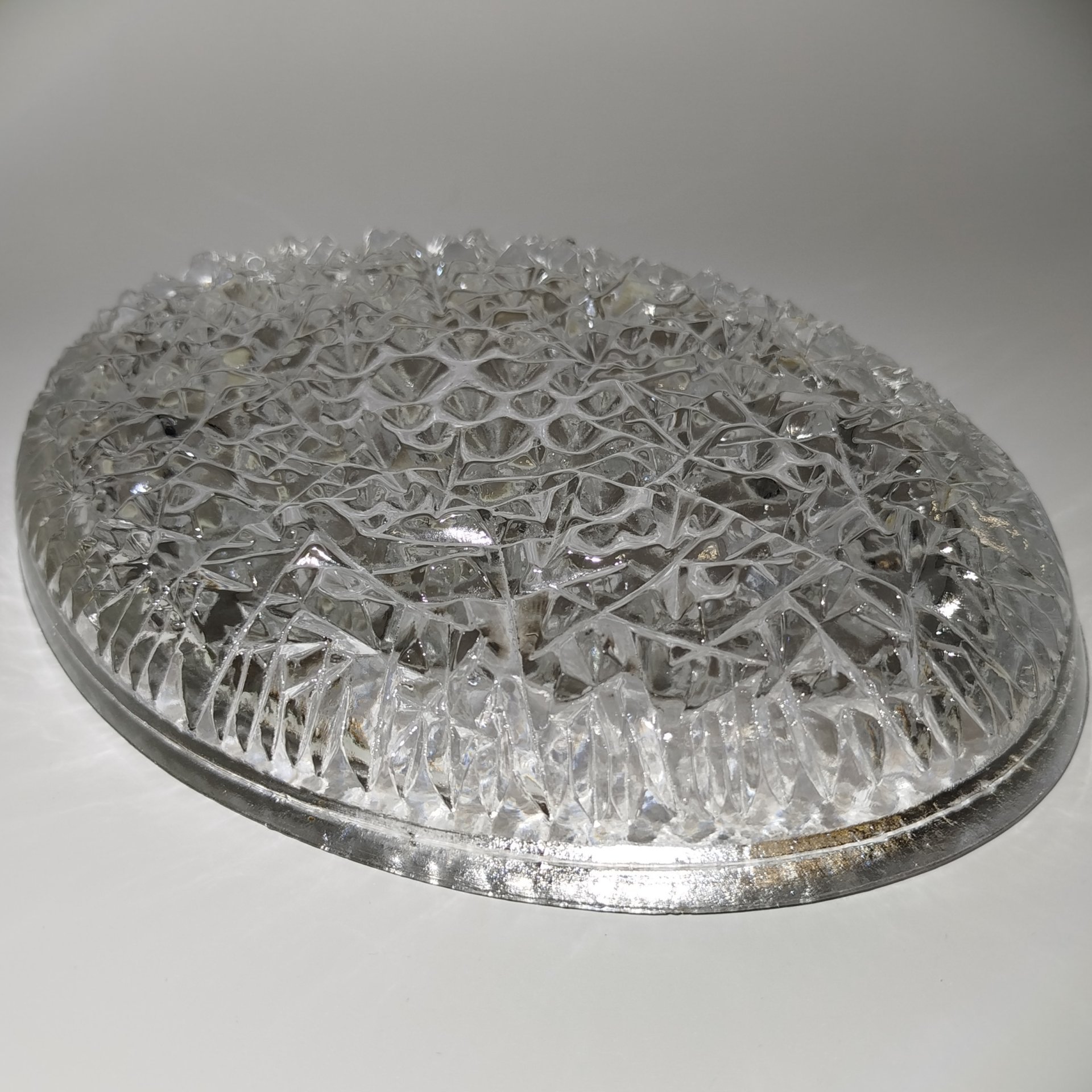 Блюдо овальной формы с рельефным декором, стекло, пресс, СССР, 1960-1990 гг.