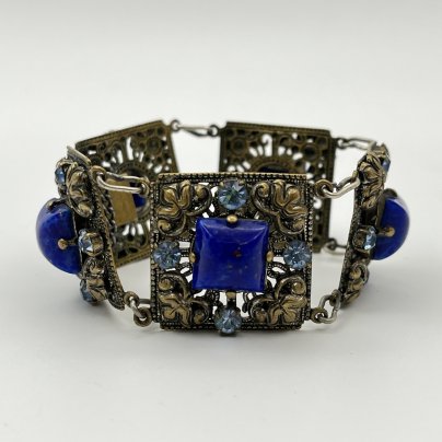 Браслет винтажный, со вставками синего и голубого цветов