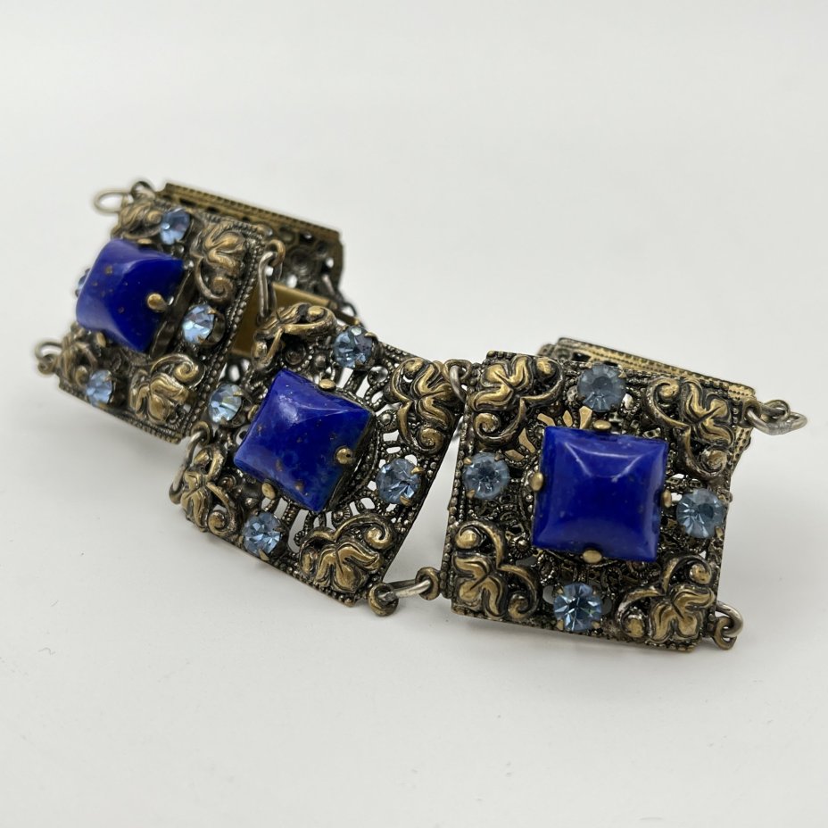 Браслет винтажный, со вставками синего и голубого цветов
