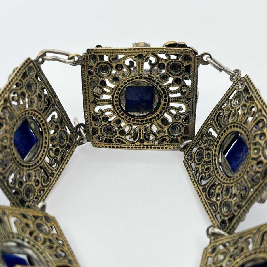 Браслет винтажный, со вставками синего и голубого цветов