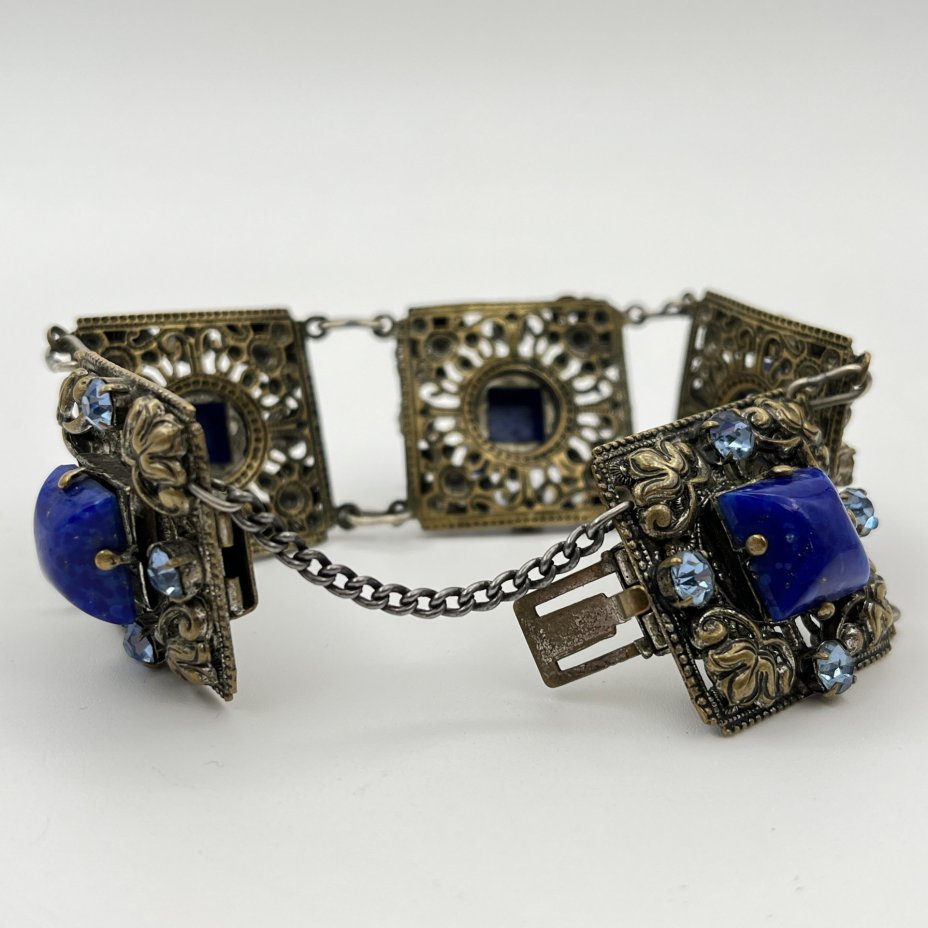 Браслет винтажный, со вставками синего и голубого цветов