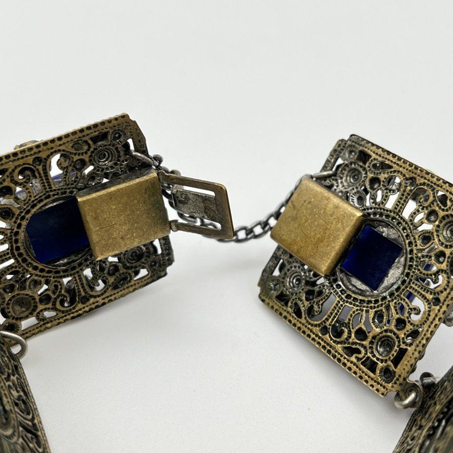 Браслет винтажный, со вставками синего и голубого цветов