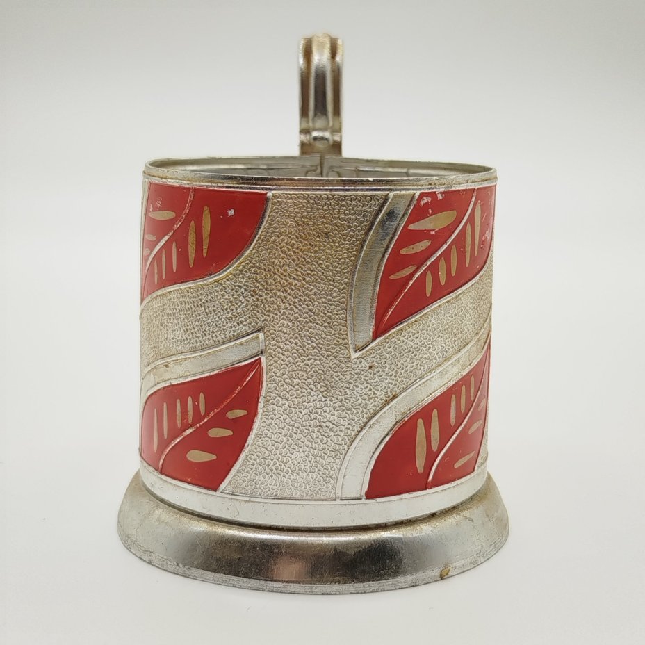 Подстаканник "Красные листья", алюминий, роспись, Казаковский завод художественных изделий (КХИ), СССР, 1960-1970 гг.