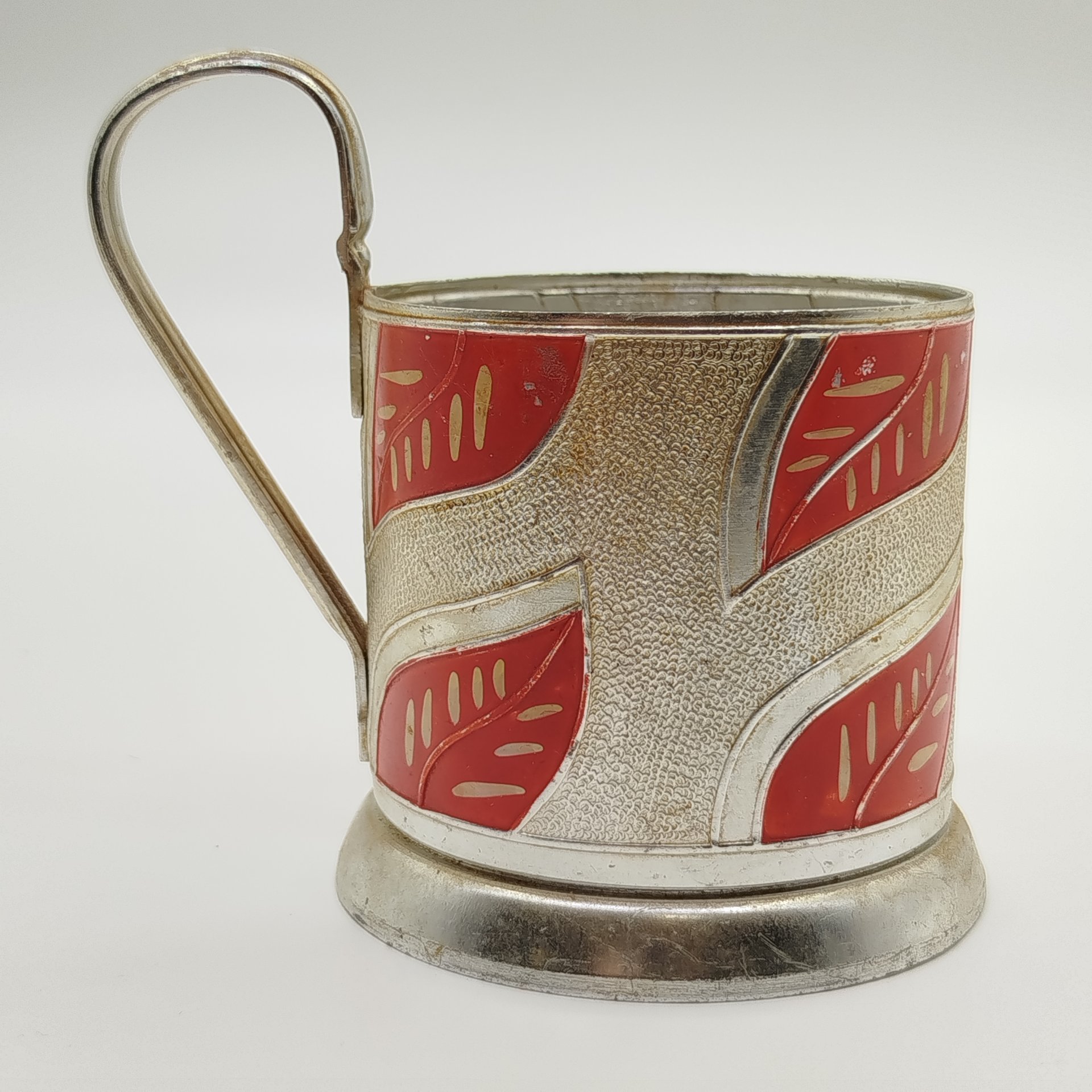 Подстаканник "Красные листья", алюминий, роспись, Казаковский завод художественных изделий (КХИ), СССР, 1960-1970 гг.