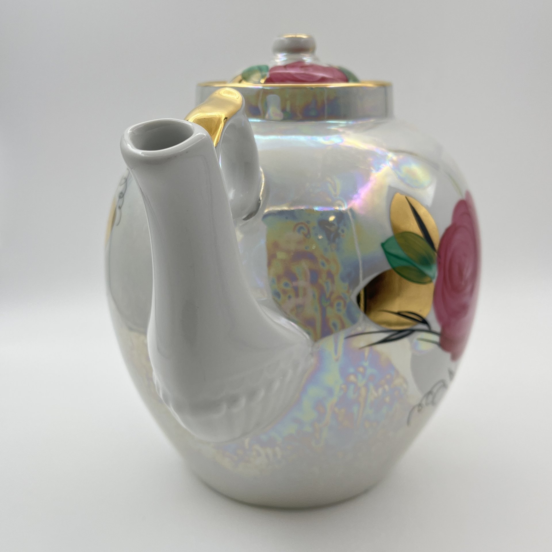 Чайник доливной "Роза", фарфор, люстр, роспись, золочение, Дулевский фарфоровый завод (Дулёво), СССР, 1988 г.