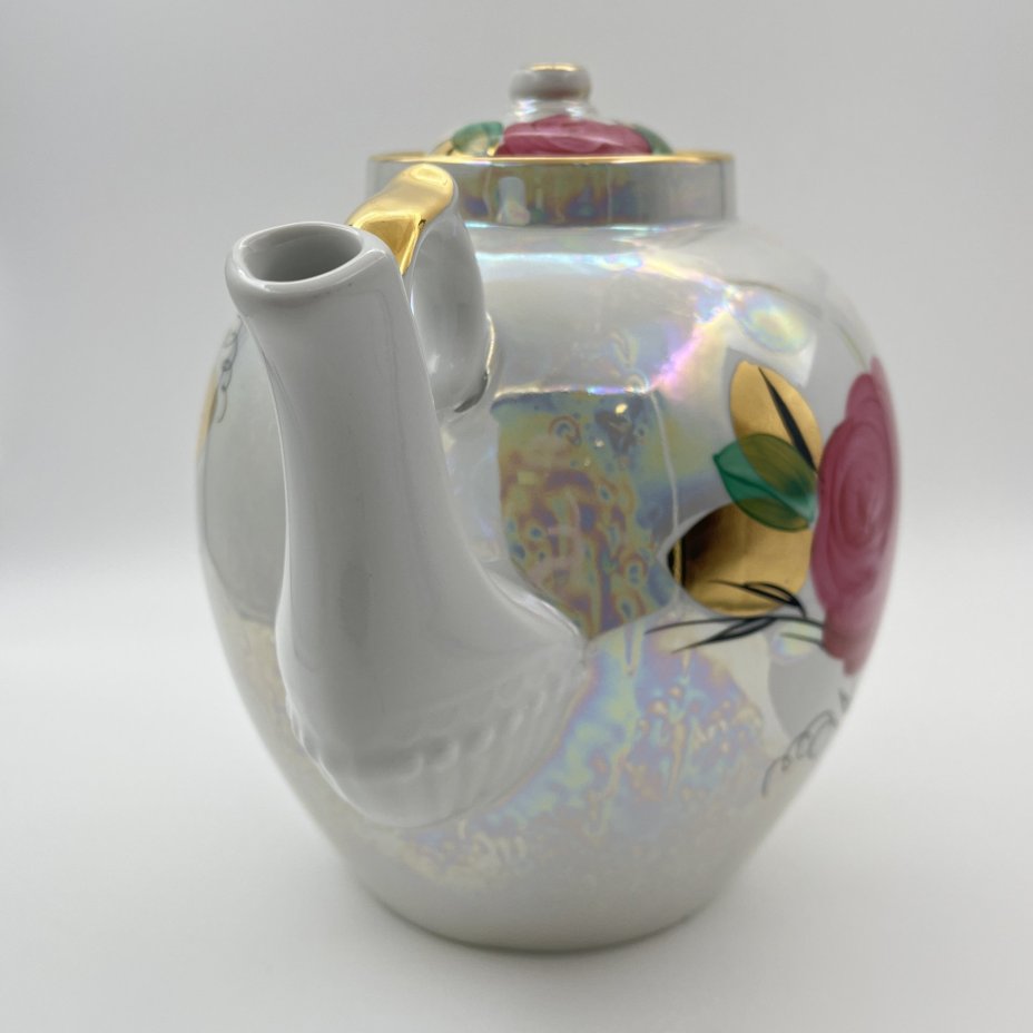 Чайник доливной "Роза", фарфор, люстр, роспись, золочение, Дулевский фарфоровый завод (Дулёво), СССР, 1988 г.