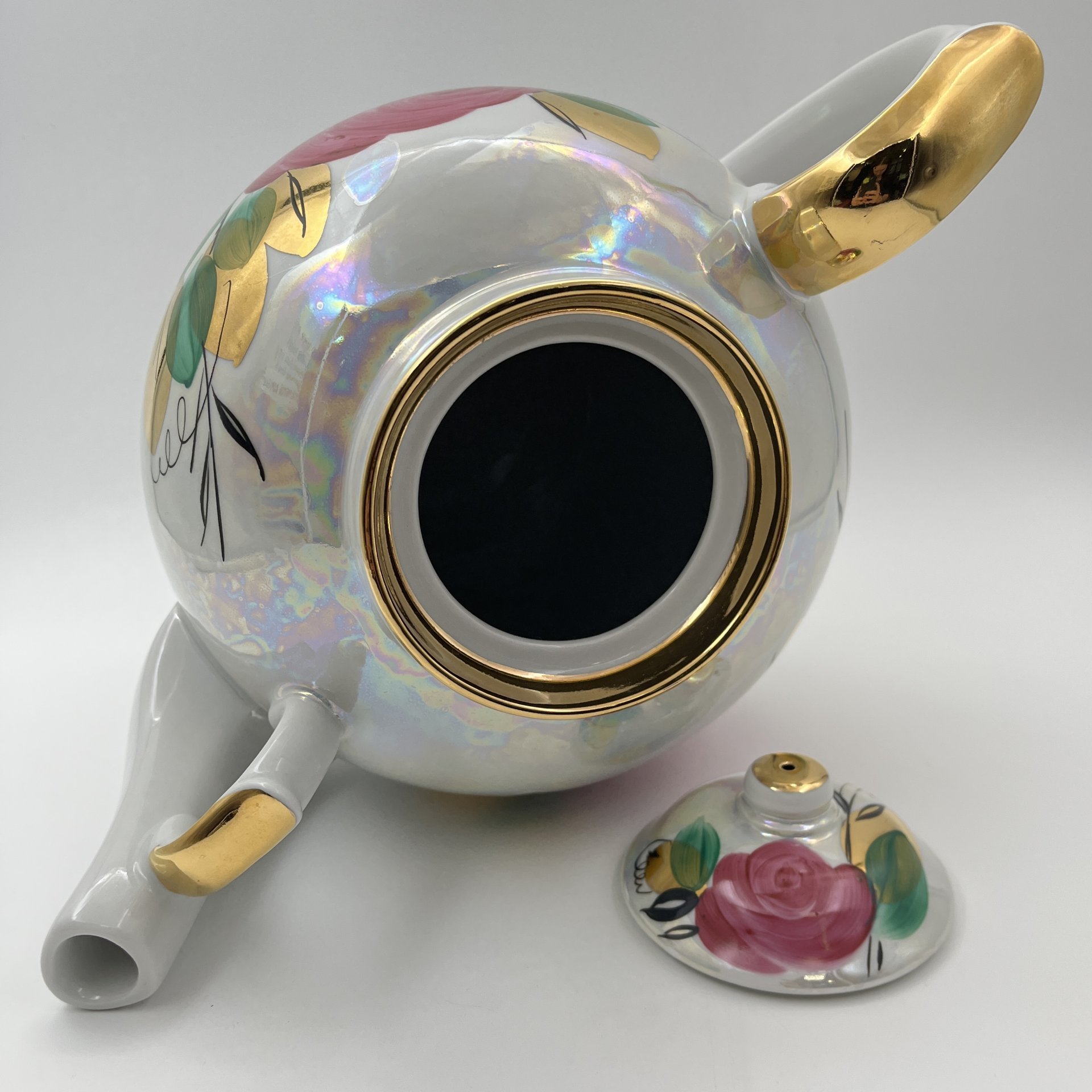 Чайник доливной "Роза", фарфор, люстр, роспись, золочение, Дулевский фарфоровый завод (Дулёво), СССР, 1988 г.