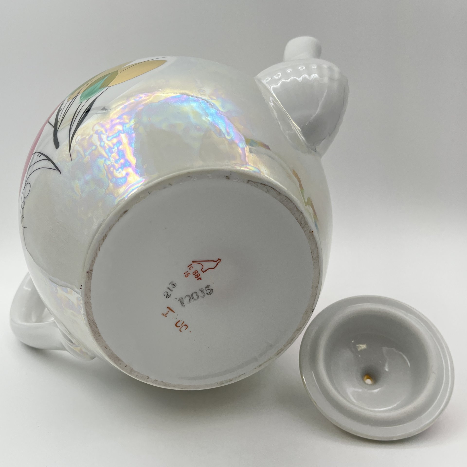 Чайник доливной "Роза", фарфор, люстр, роспись, золочение, Дулевский фарфоровый завод (Дулёво), СССР, 1988 г.