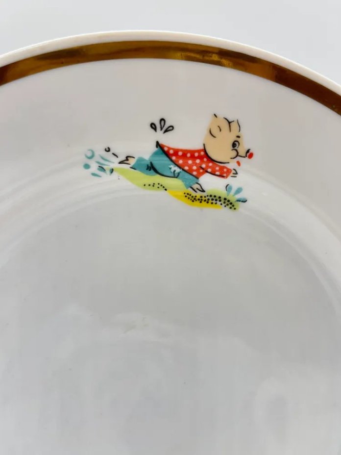 Тарелки обеденные с изображением поросят, фарфор, деколь, Дулевский фарфоровый завод (Дулёво), СССР, 1987 г.