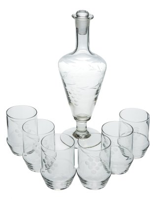 Набор из 7 предметов (штоф и 6 стаканов), стекло, СССР, 1970-1980 гг.