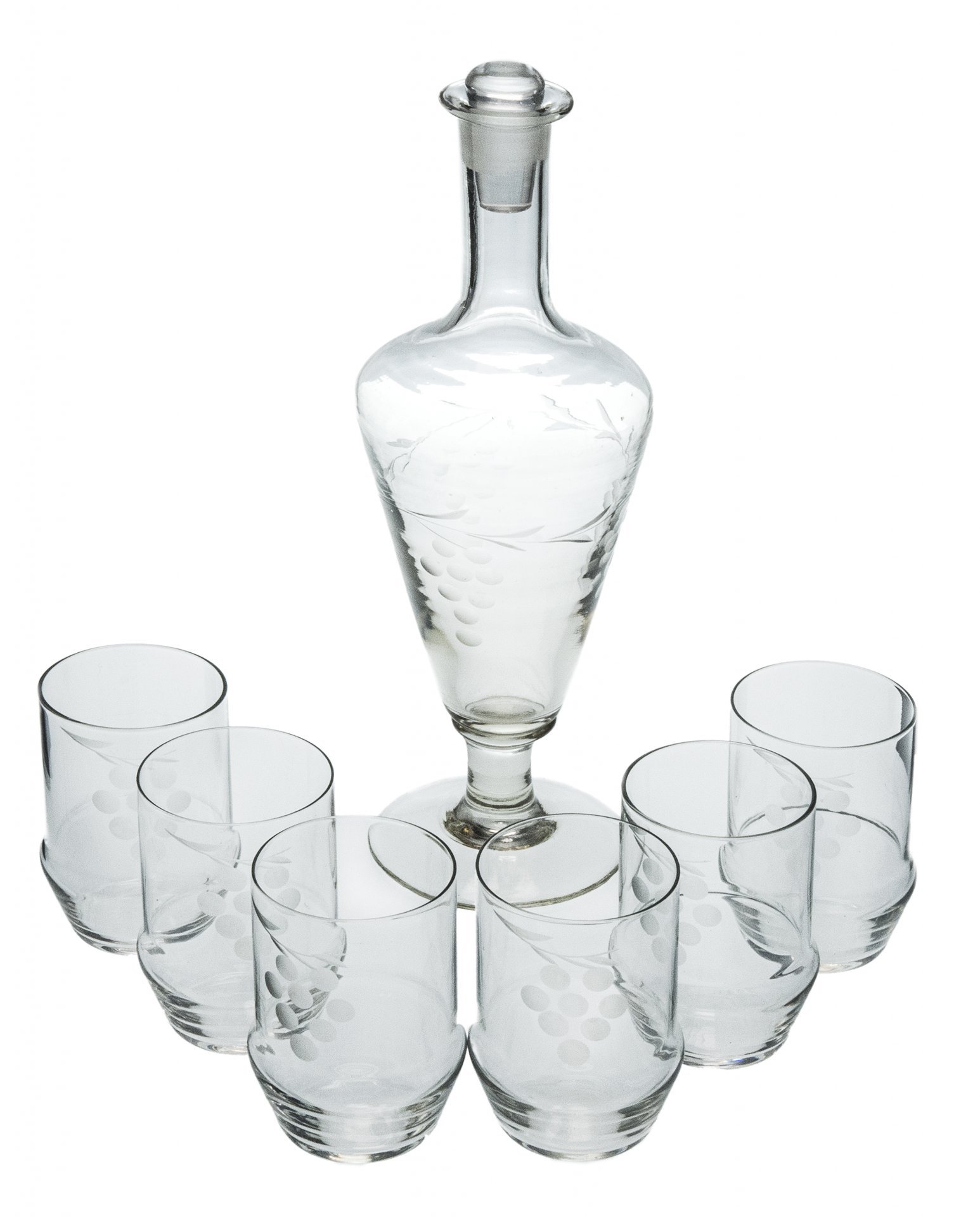 Набор из 7 предметов (штоф и 6 стаканов), стекло, СССР, 1970-1980 гг.