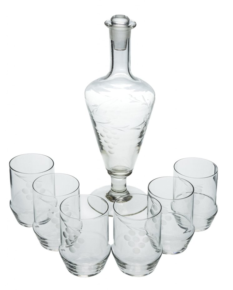Набор из 7 предметов (штоф и 6 стаканов), стекло, СССР, 1970-1980 гг.