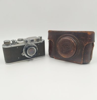 Фотоаппарат "ФЭД" в оригинальном кофре, металл, пластик, стекло, кожа, Харьковский машиностроительный завод им. Дзержинского (ФЭД), СССР, 1945-1955 гг., Харьковский машиностроительный завод им. Дзержинского (ФЭД)