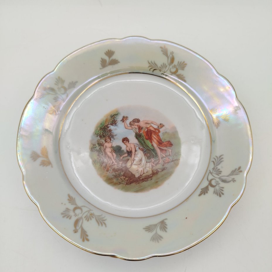 Набор из 4 пирожковых тарелок "Мадонна", фарфор, деколь, люстр, золочение, Kahla, ГДР, 1960-1980 гг.