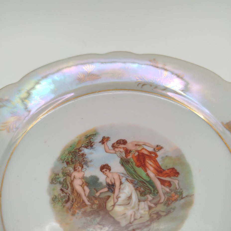 Набор из 4 пирожковых тарелок "Мадонна", фарфор, деколь, люстр, золочение, Kahla, ГДР, 1960-1980 гг.