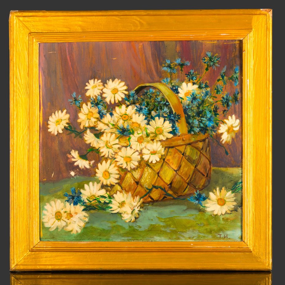 Картина в раме "Полевые цветы", автор Толмачев И., картон, масло, дерево, СССР, 1999 г.