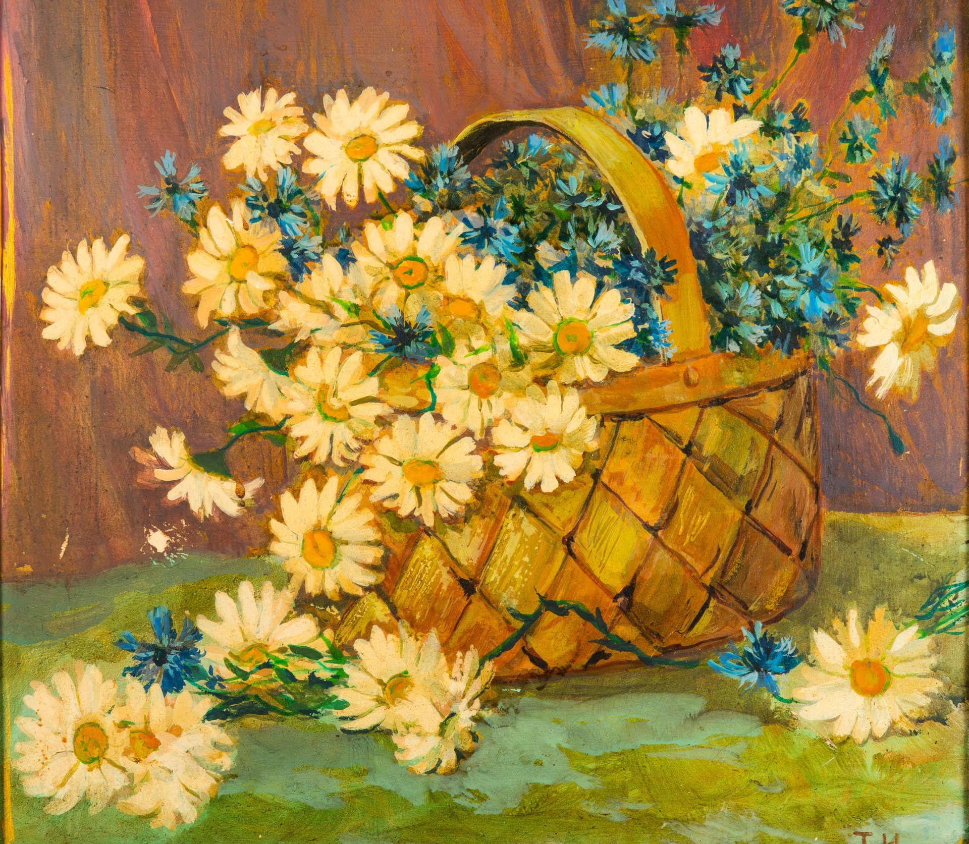 Картина в раме "Полевые цветы", автор Толмачев И., картон, масло, дерево, СССР, 1999 г.