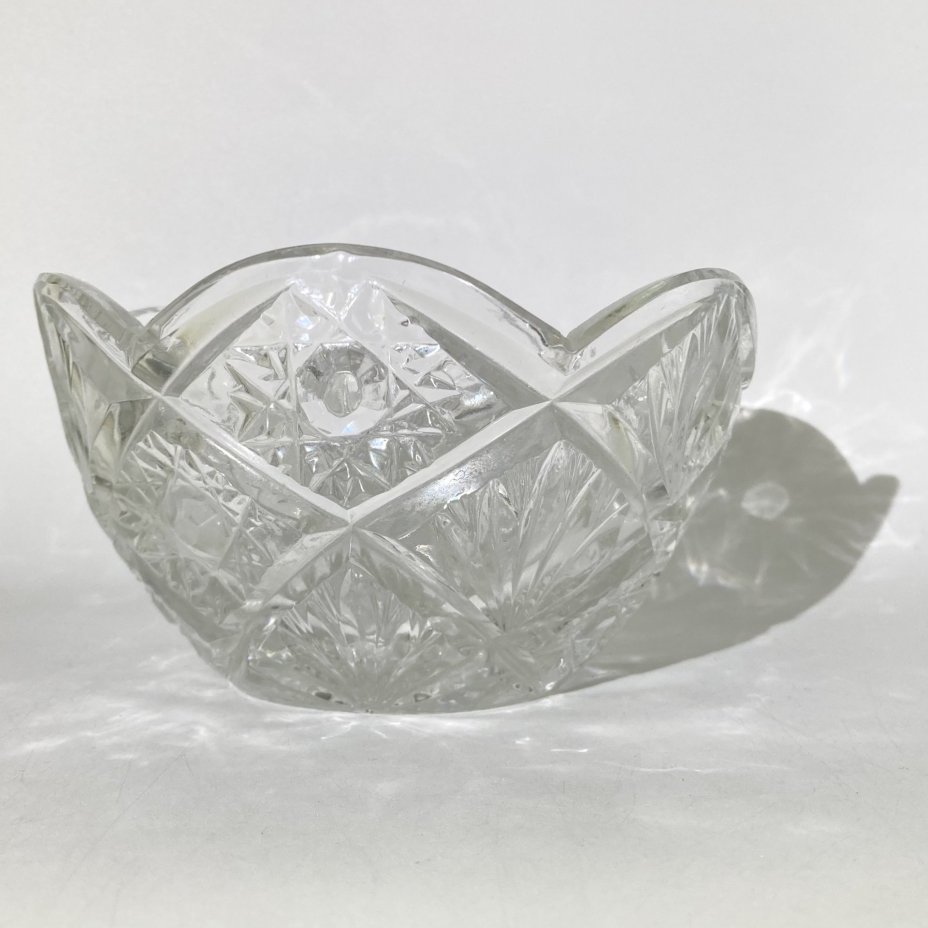 Салатник с резным декором, хрусталь, алмазная грань, СССР, 1970-1990 гг.