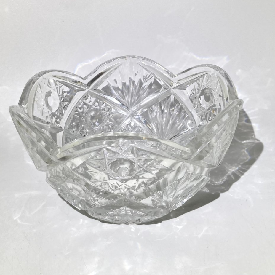 Салатник с резным декором, хрусталь, алмазная грань, СССР, 1970-1990 гг.