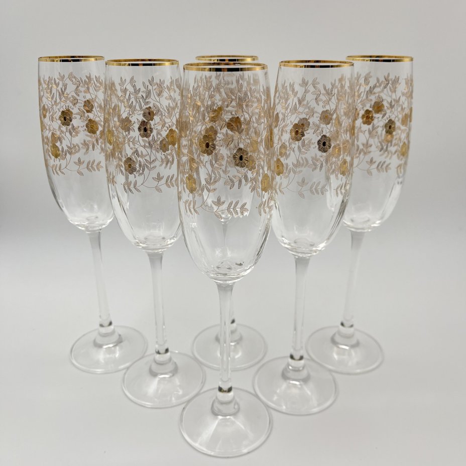 Набор из 6 бокалов (фужеров) для шампанского с цветочным декором