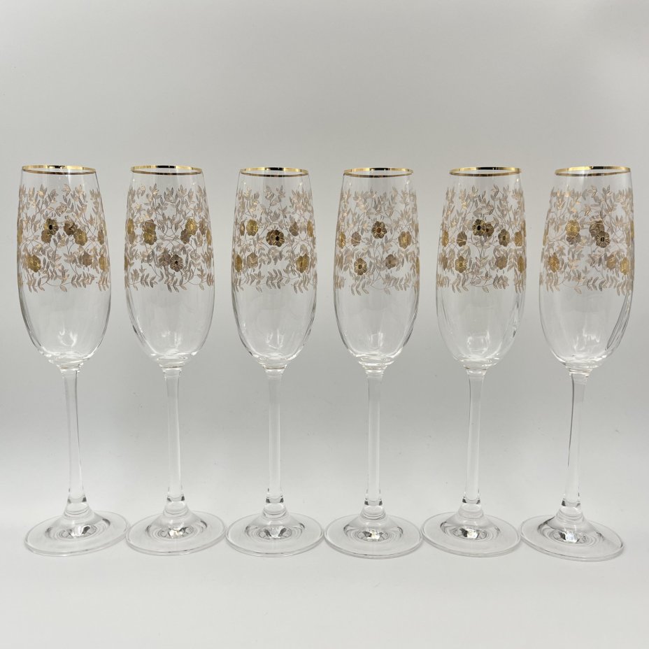 Набор из 6 бокалов (фужеров) для шампанского с цветочным декором