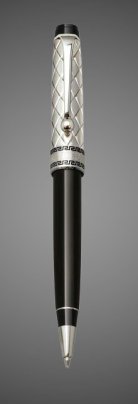 Шариковая ручка Aurora Optima Riflessi Sterling Silver Cap Black Barrel, в подарочной коробке, Драгметаллы: серебро, смола